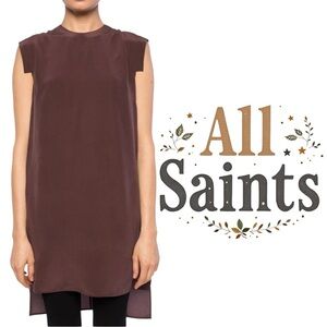 ALLSAINTS dark maroon damson red Tonya Lew Silk Dress Size 6